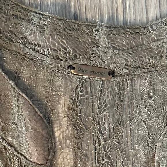 Free People Lace Sheer Midi Dress Tie Back Bow Button Down‎ Womens Size Small - Picture 3 of 8